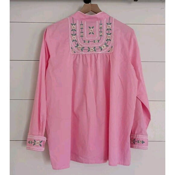 Vtg Bob Mackie Pink Embroidered Floral Western Blouse Shirt Size Medium - Picture 5 of 13